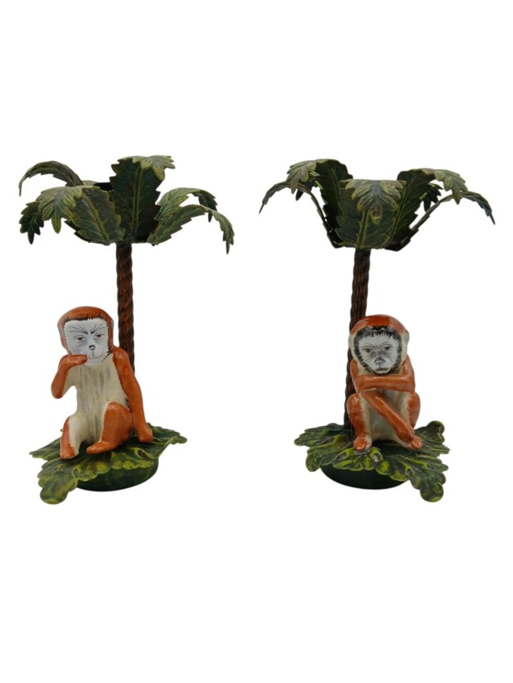 Petite Choses Monkey Palm Tree Tropical Candle Holders Pair Metal Taper Holders